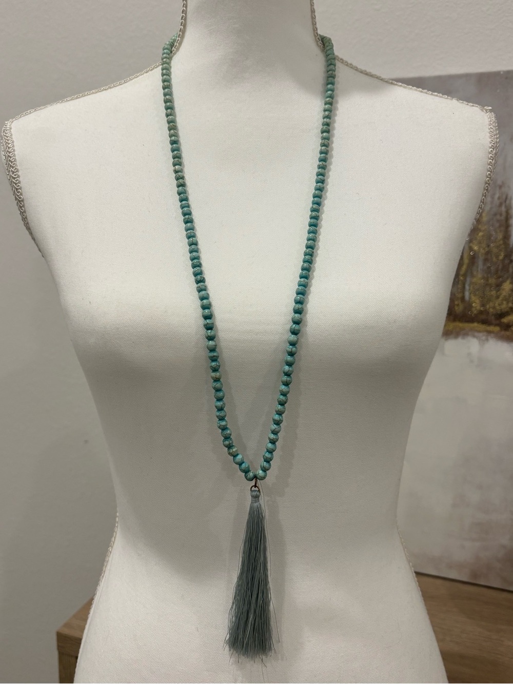 Turquoise Beaded Tassel Necklace - Women Jewelry